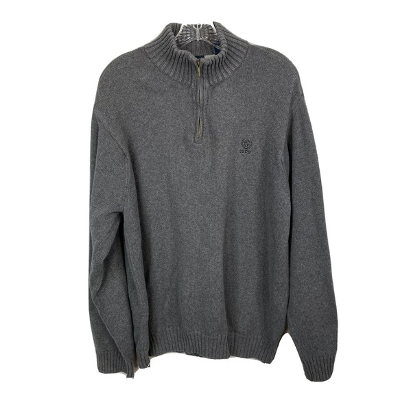 Izod Sweater Mens Sz XL Gray Cotton Knit 1/4 Zip Mock Neck‎ Pullover Logo - Picture 1 of 8